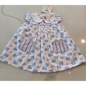 Shrimp and Grits kids baby girl dress size 12 mos with A monogram